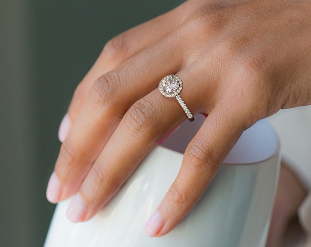 White Gold Pavé Halo And Shank Diamond Engagement Ring 