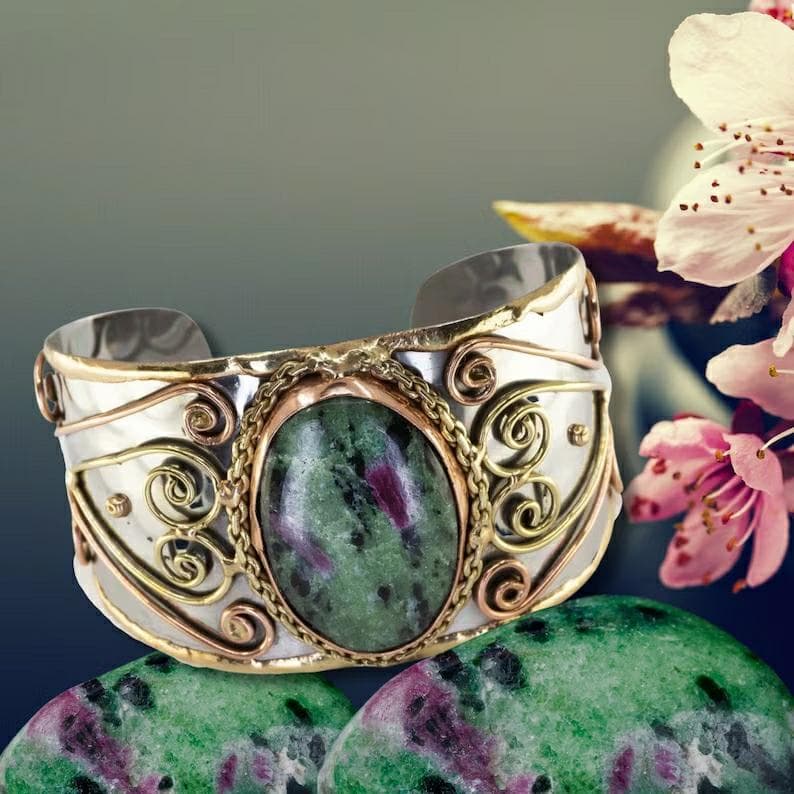 statement cuff with ruby zoisite gemstone