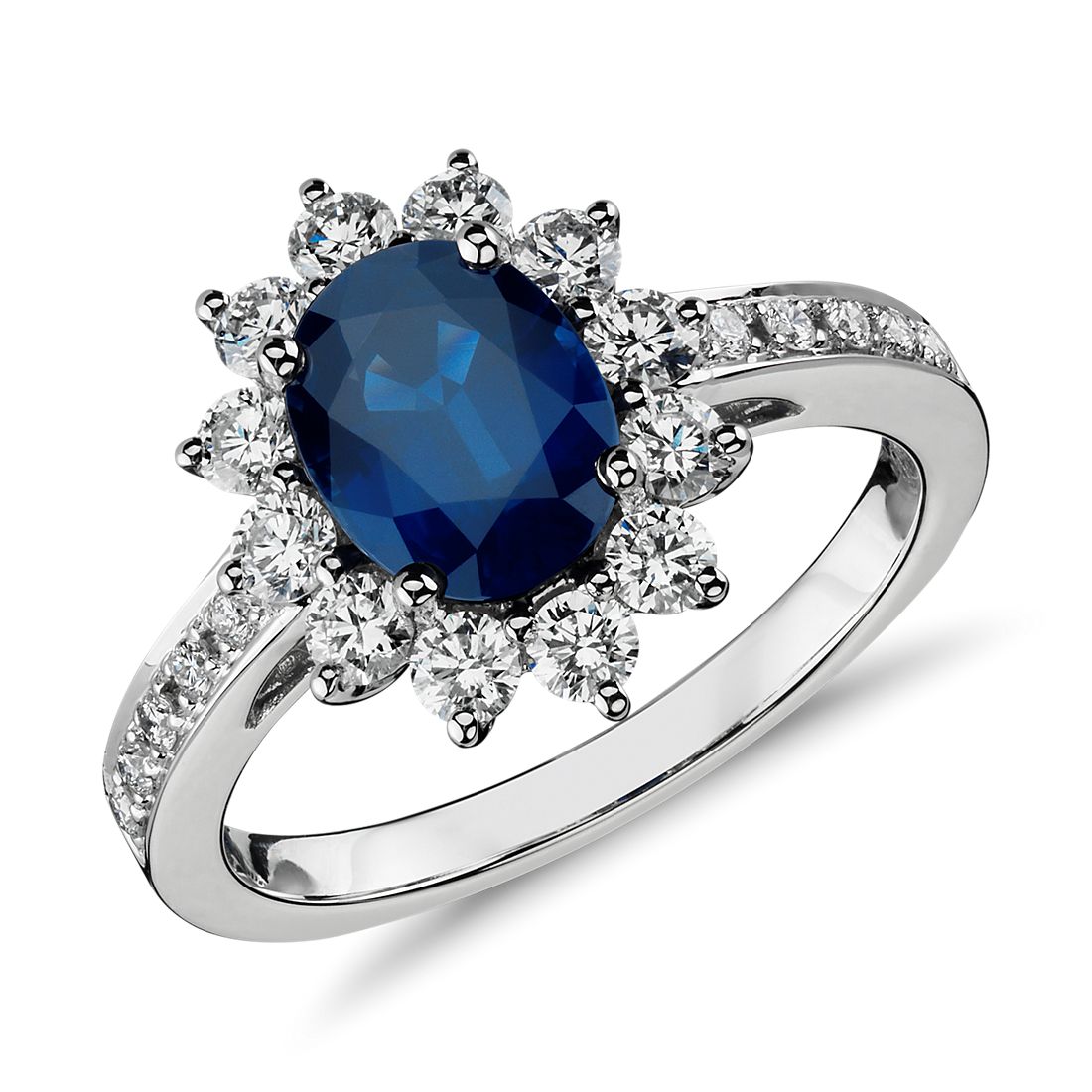 Oval Sapphire and Diamond Halo Ring