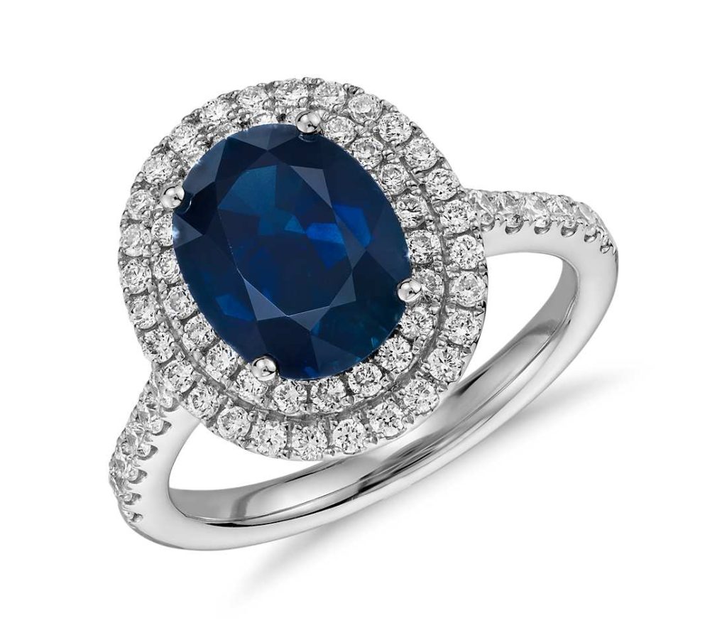 Sapphire double halo ring