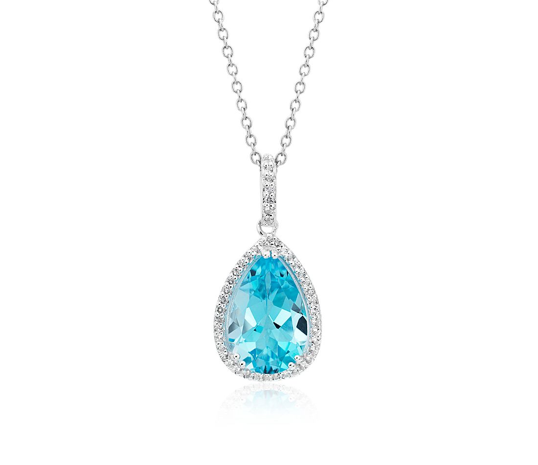 Sky Blue Topaz Elegant Halo Pendant