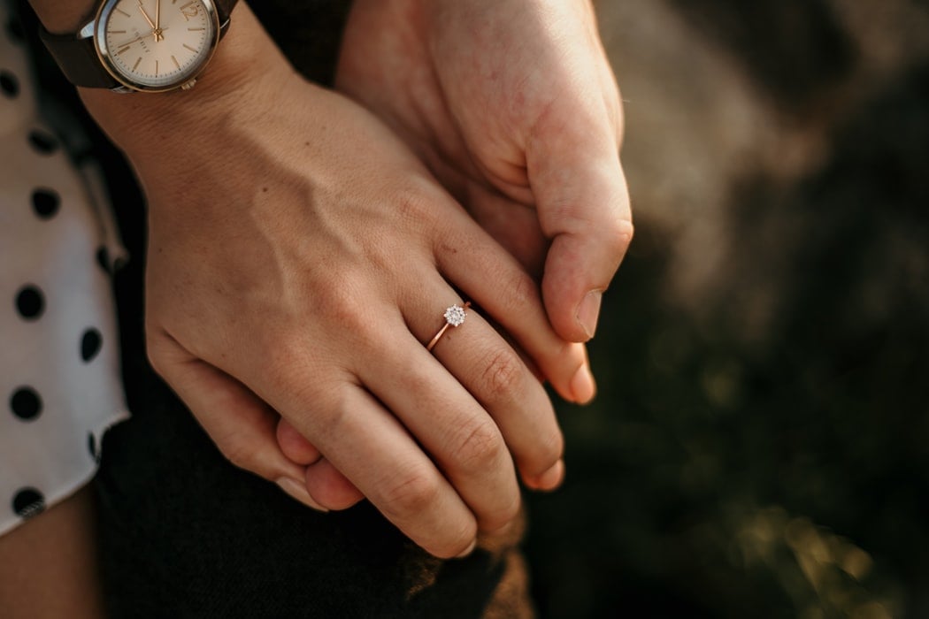 Rose gold solitaire diamond ring couple