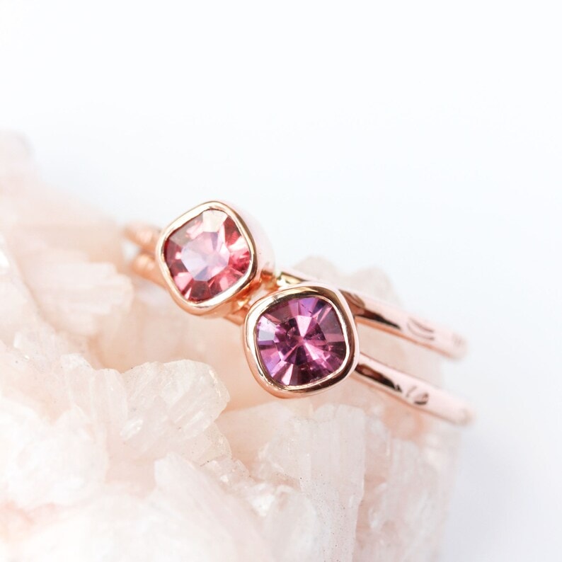 Spinel & 14k gold ring, cushion cut ring