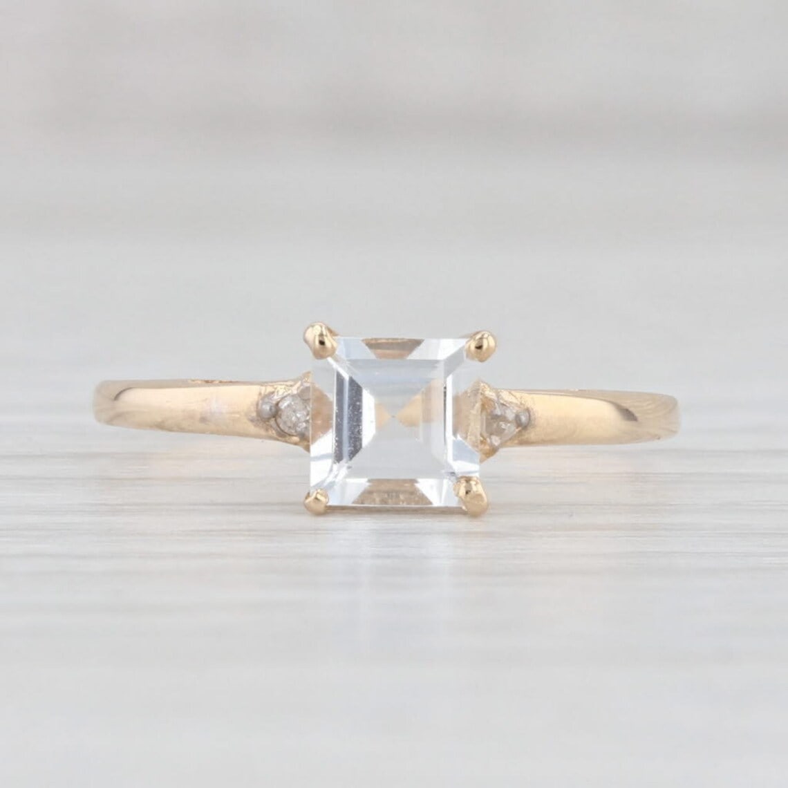 square solitaire goshenite beryl ring