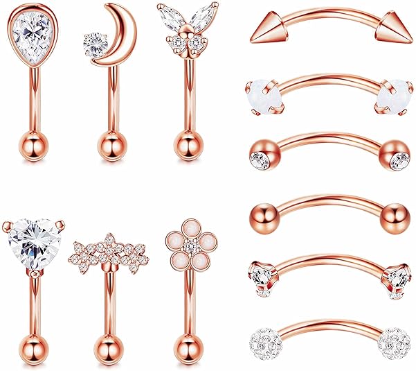 stainless steel curved barbell in rose gold color