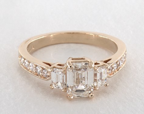 three stone halo setting engagement ring