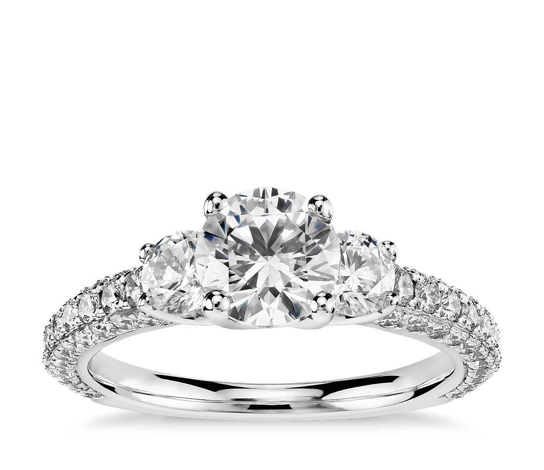 three stone engagement ring micro pave band
