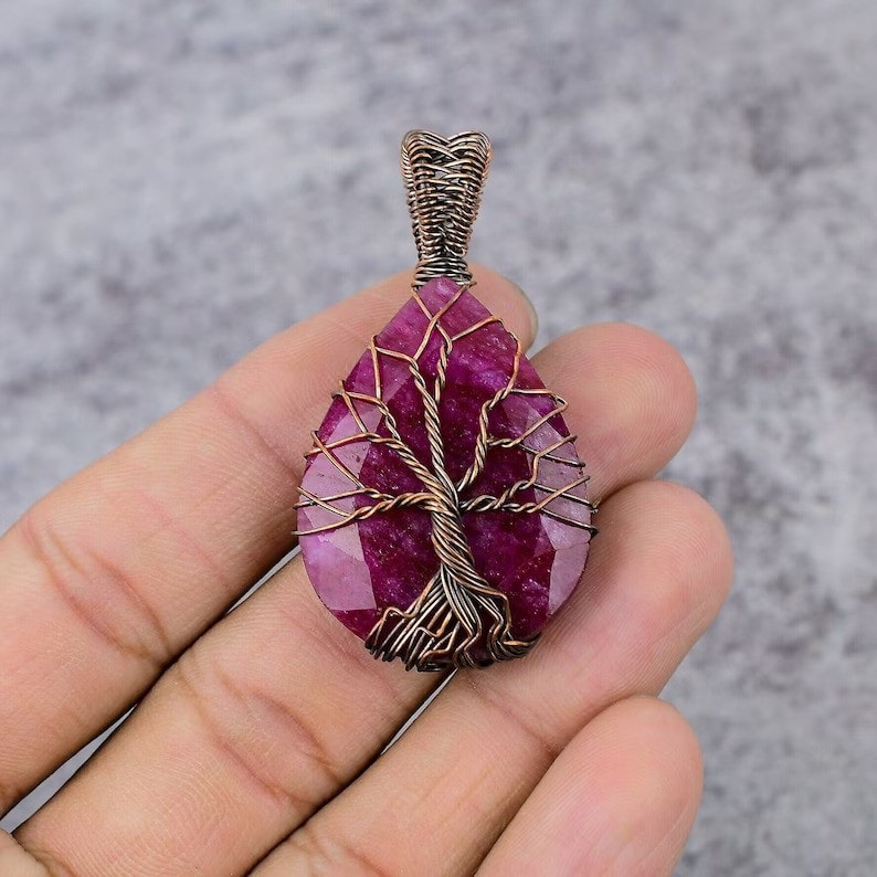 Tree Of Life Kashmir Red Ruby Gemstone Pendant