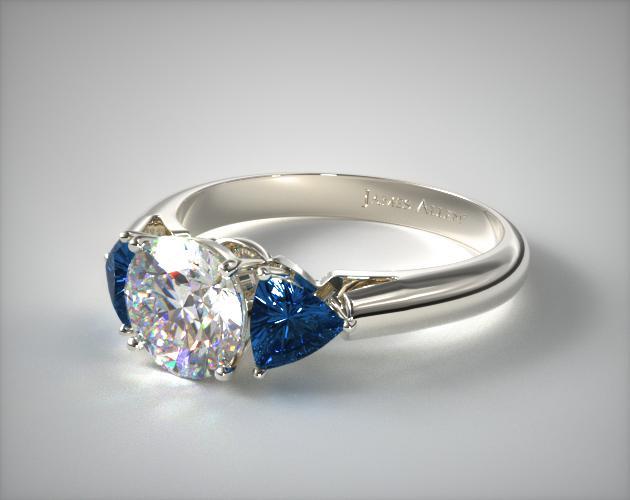 trillion cut sapphires and round diamond ring
