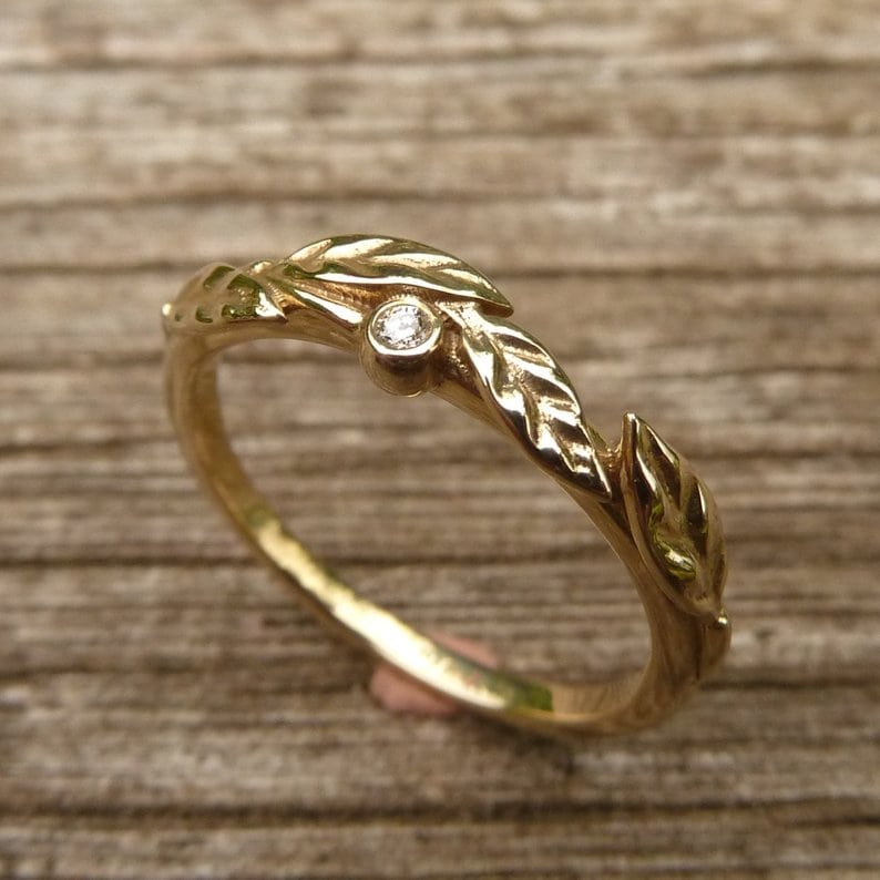 unique minimalist engagement ring with leaves
