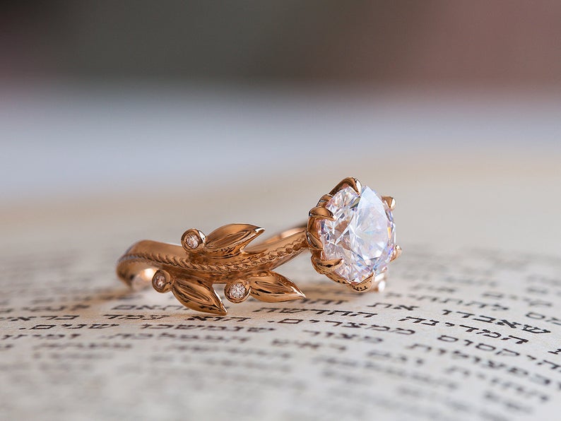 Victorian inspired moissanite engagement ring