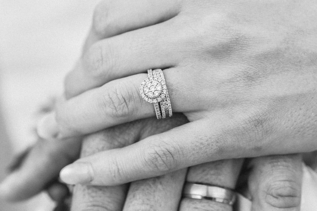Girl with pave setting engagement ring
