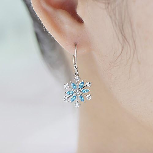 white and blue cz snowflake earrings