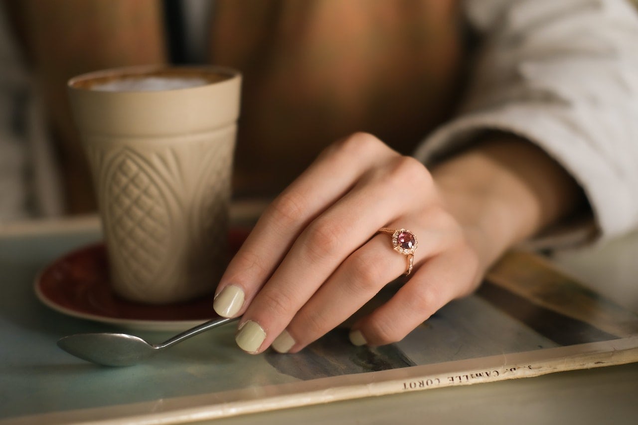 ruby engagement ring on hand