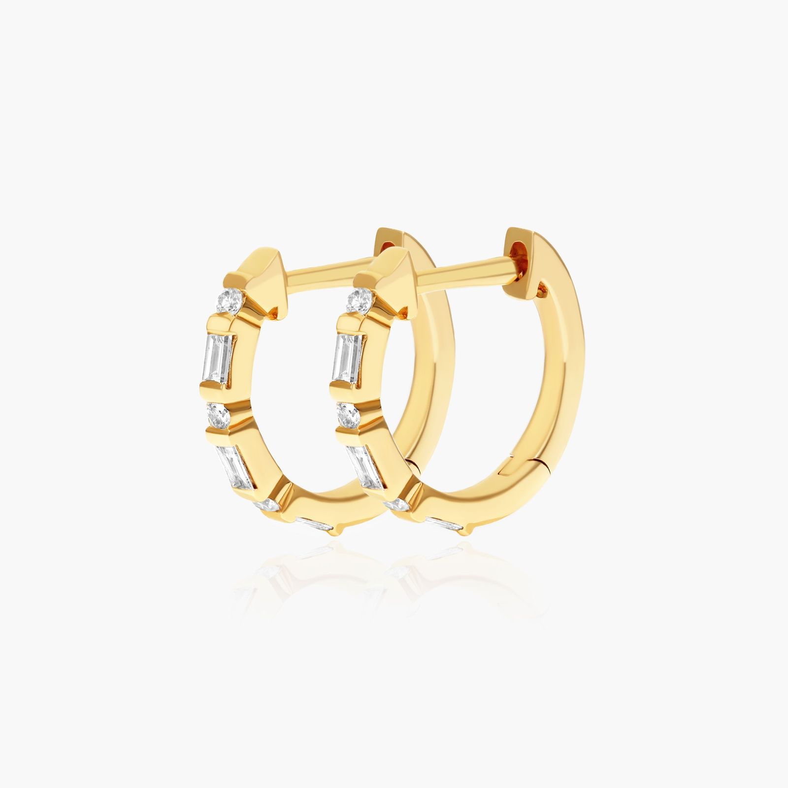 Yellow Gold Baguette Huggie Hoop Earrings