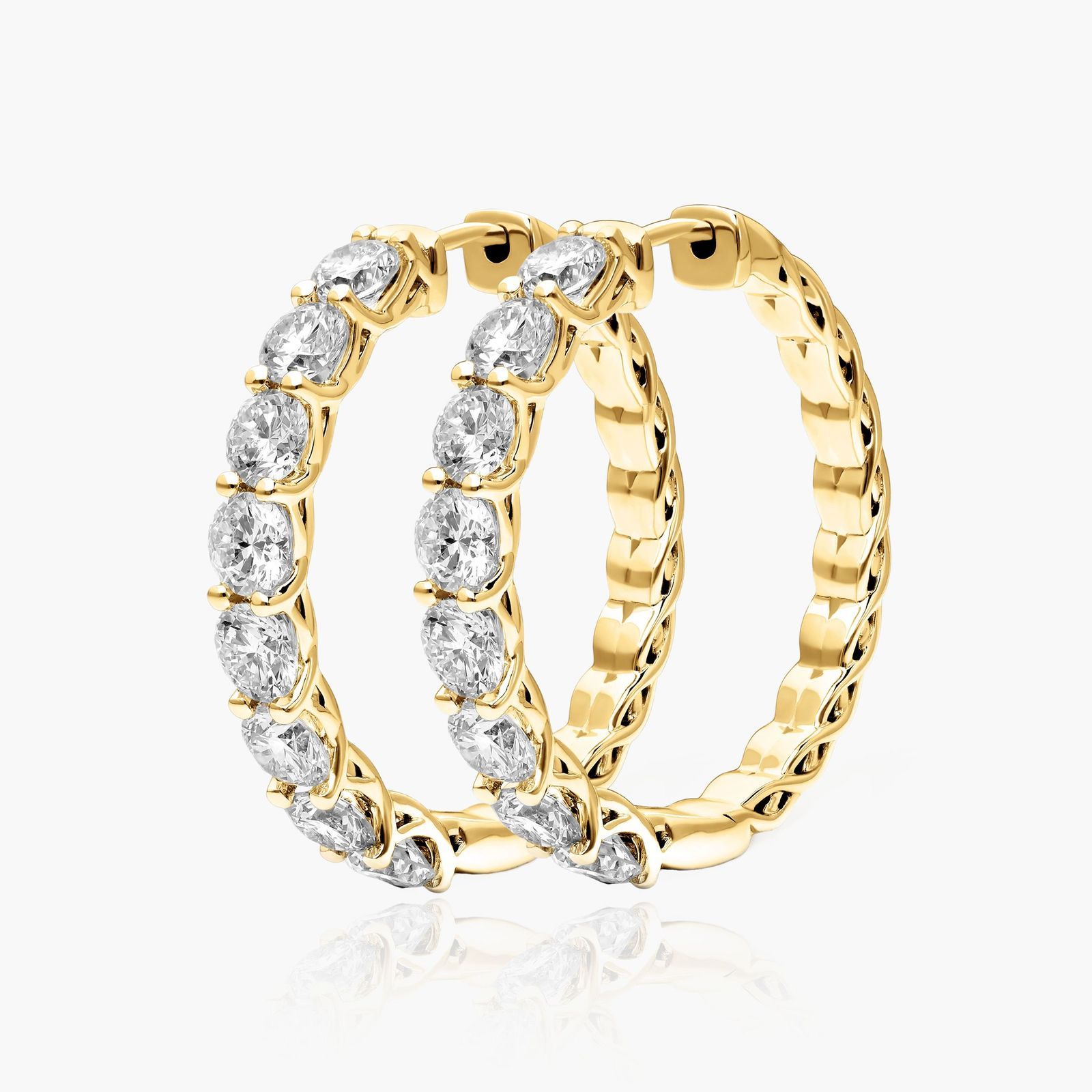 Yellow Gold Braided Diamond Hoop Earrings