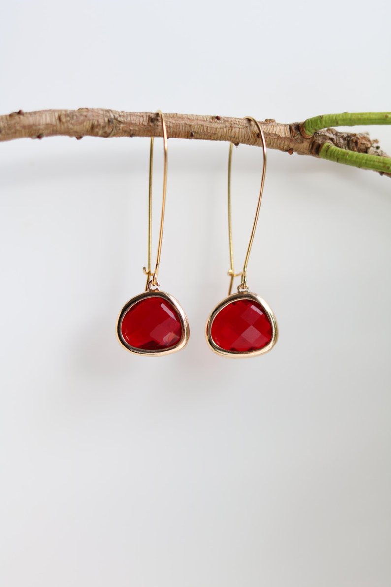 Yellow gold plated garnet earrings