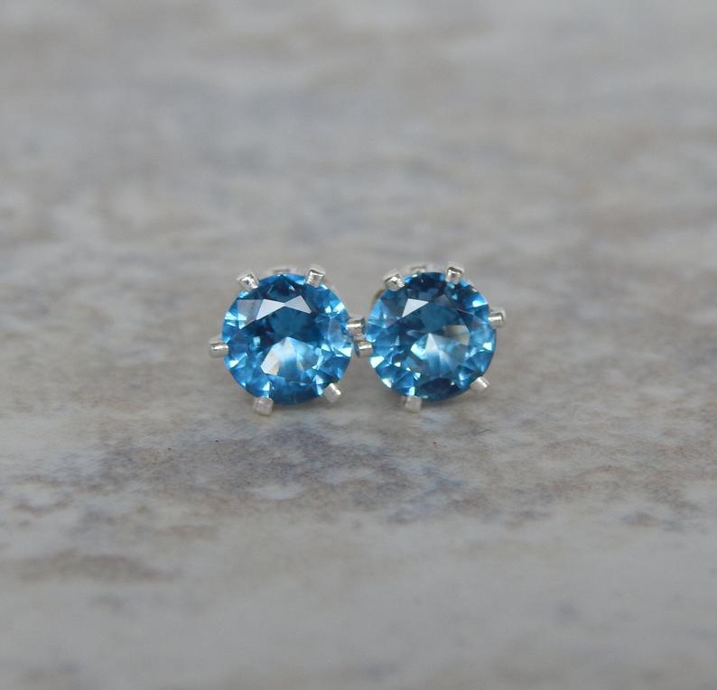 Blue zircon studs