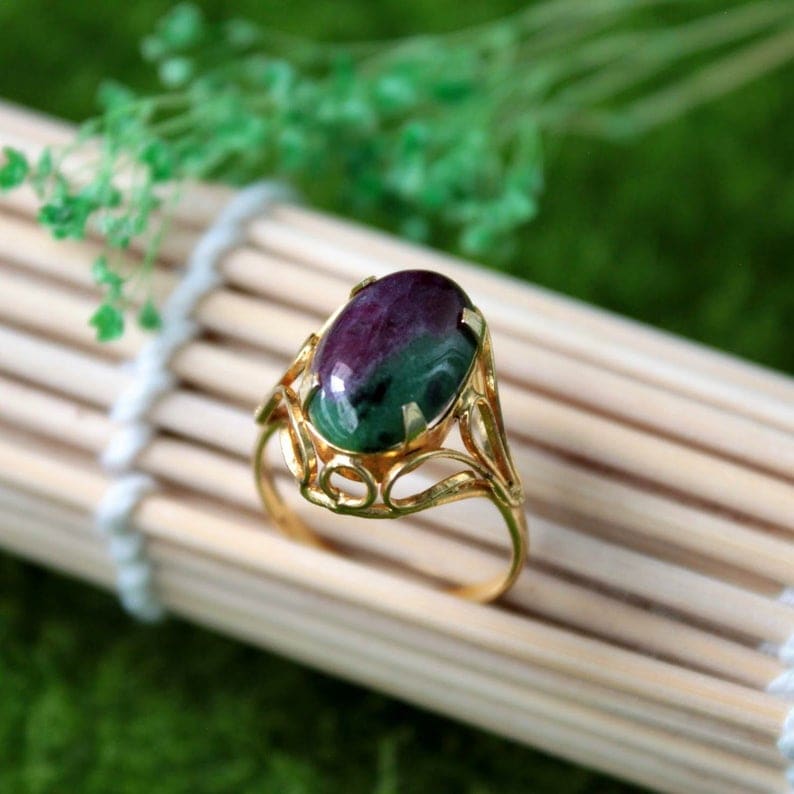 Zoisite ring in gold setting