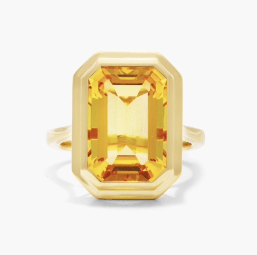 Emerald cut bezel citrine cocktail ring
