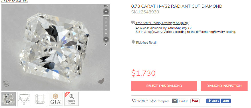 H color grade radiant shape diamond