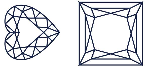 Highly Brilliant Diamond Shapes: Heart and Princess