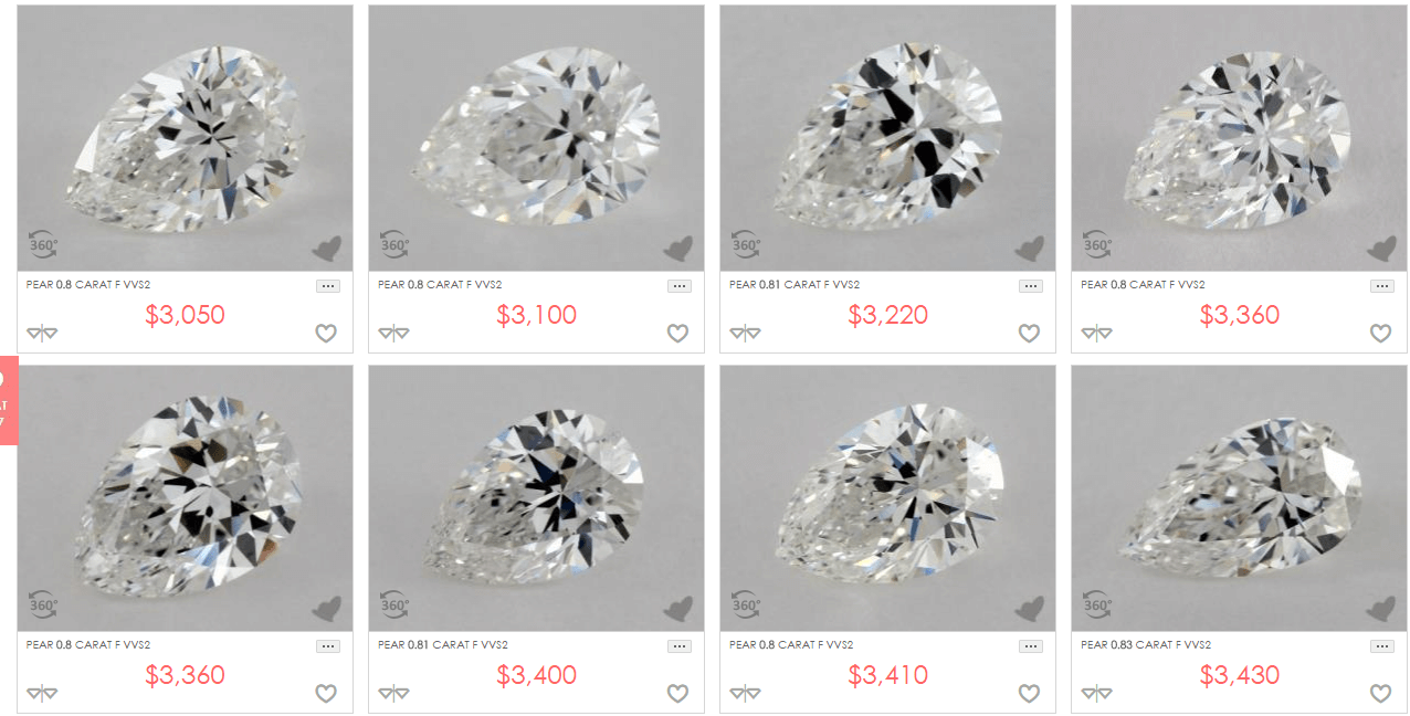 James Allen diamond pear cut listing