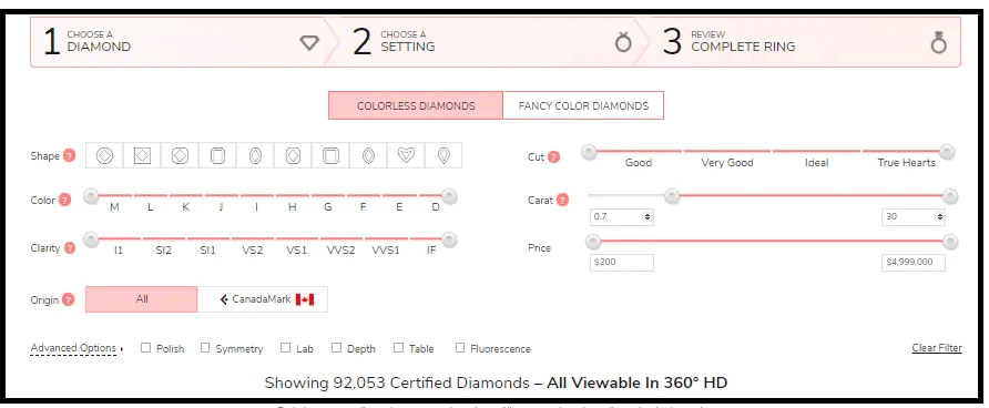 james allen diamond search filter image