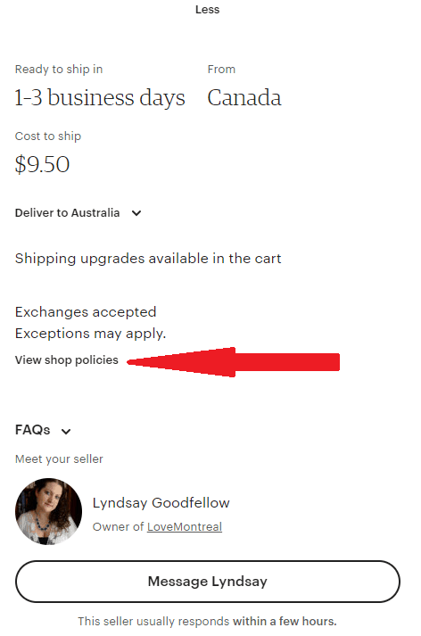 Where to find Etsy shop policy