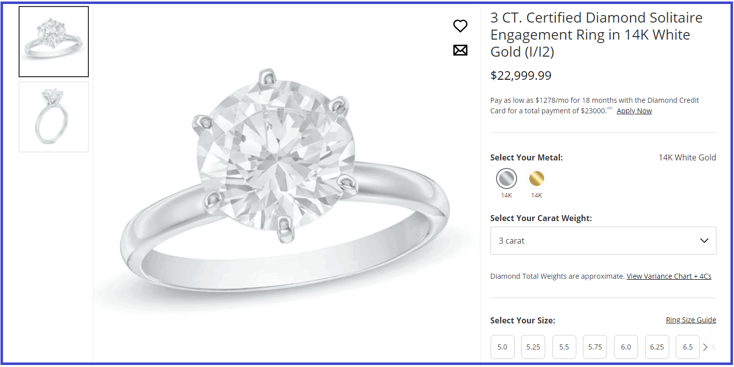 3CT diamond solitaire engagement ring