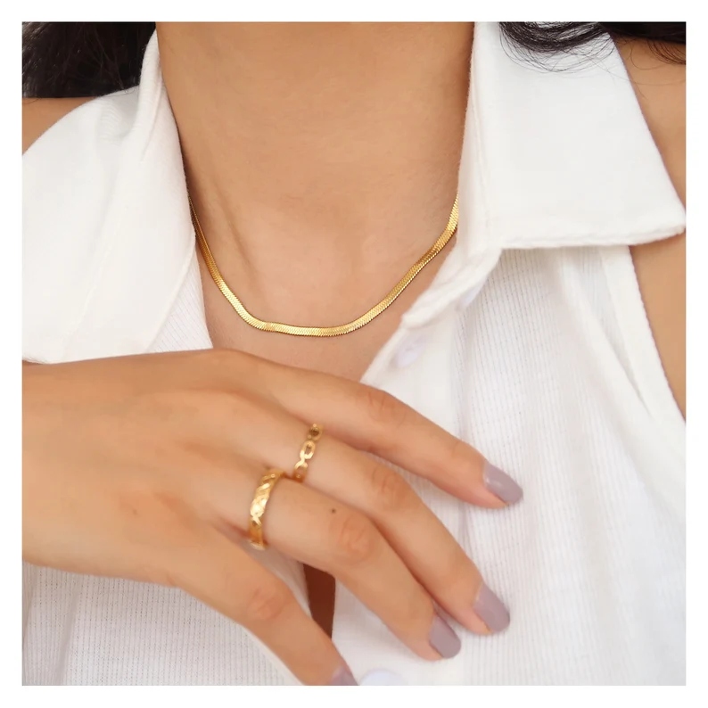 18K Gold Plated Herringbone Chain Necklace