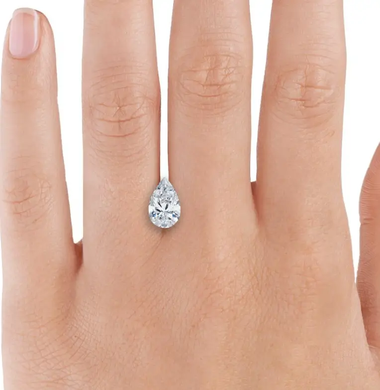 2.5 carat pear lab-created diamond between fingers