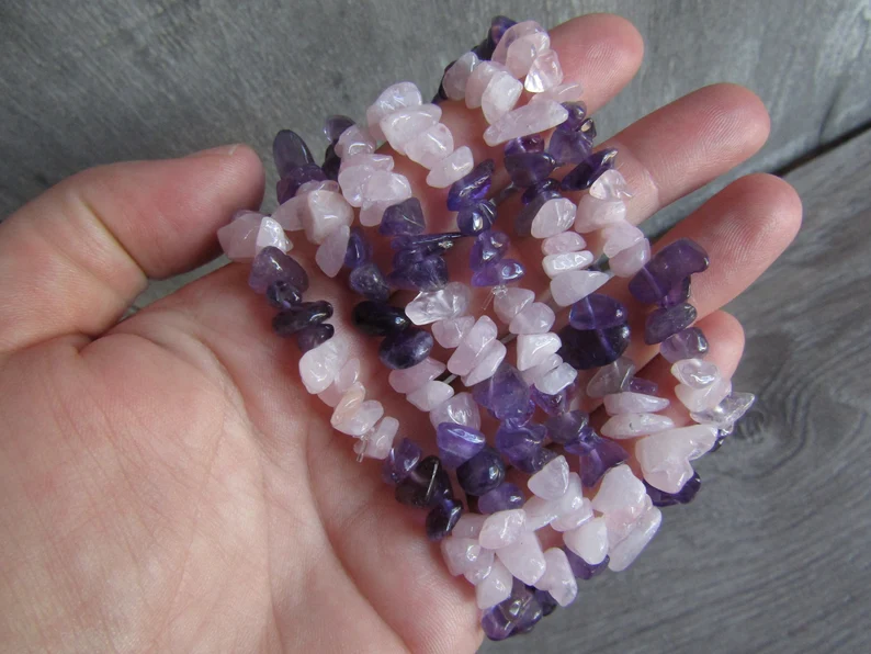 Amethyst and Rose Quartz Chip Bracelet