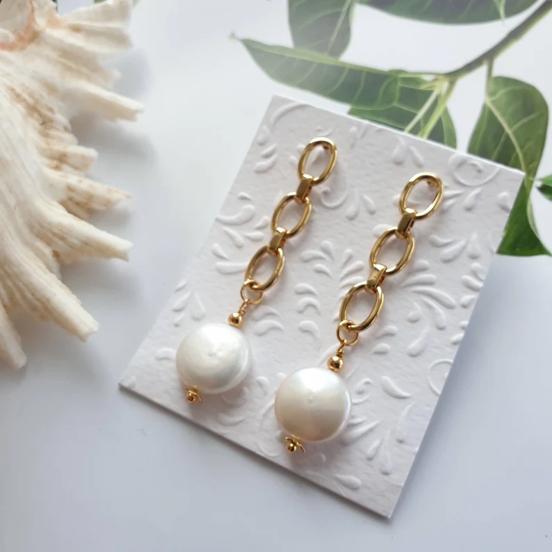 Baroque pearl chain earrings