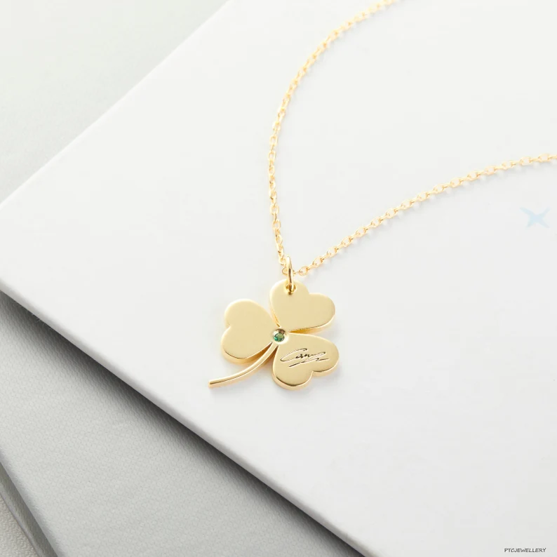 birthstone shamrock necklace in gold setting
