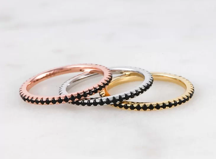 Black diamond gemstone eternity rings