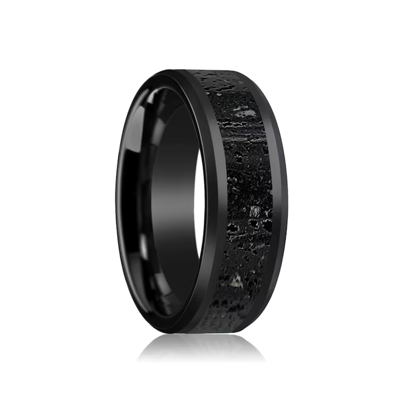 black lava rock stone ring