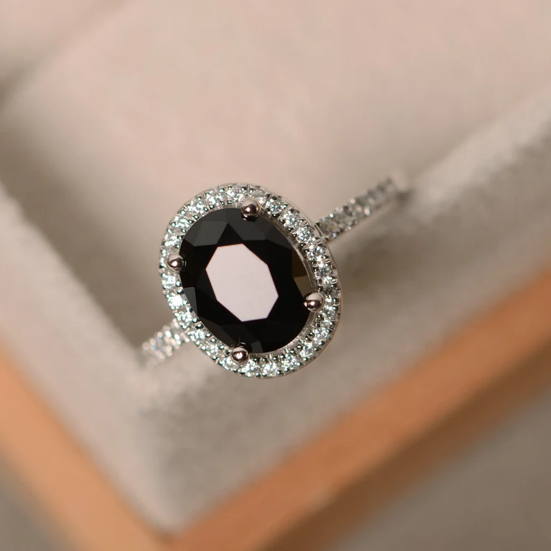 Black natural spinel ring