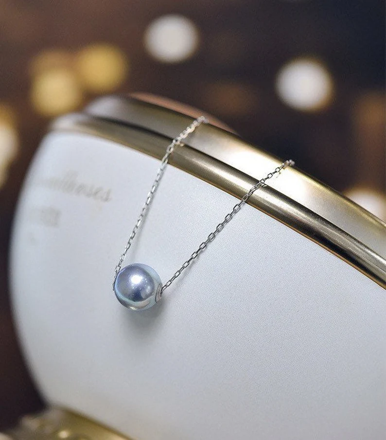 Blue Akoya pearl necklace