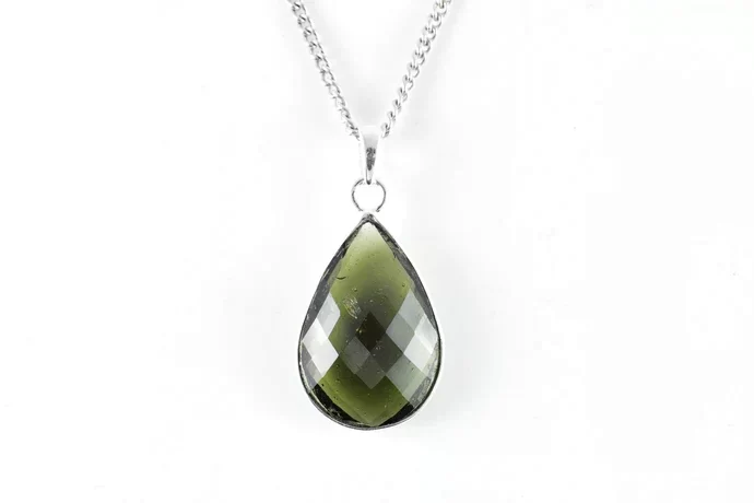 Briolette cut moldavite necklace