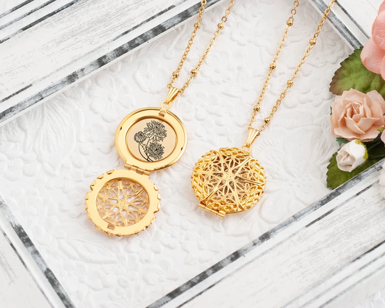 chrysanthemum locket necklace