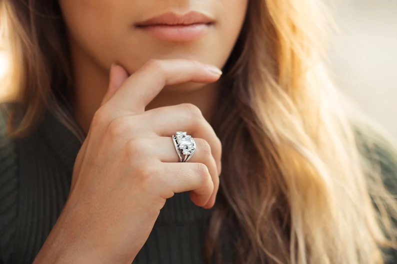 5A Grade Cubic Zirconia Baguettes Ring