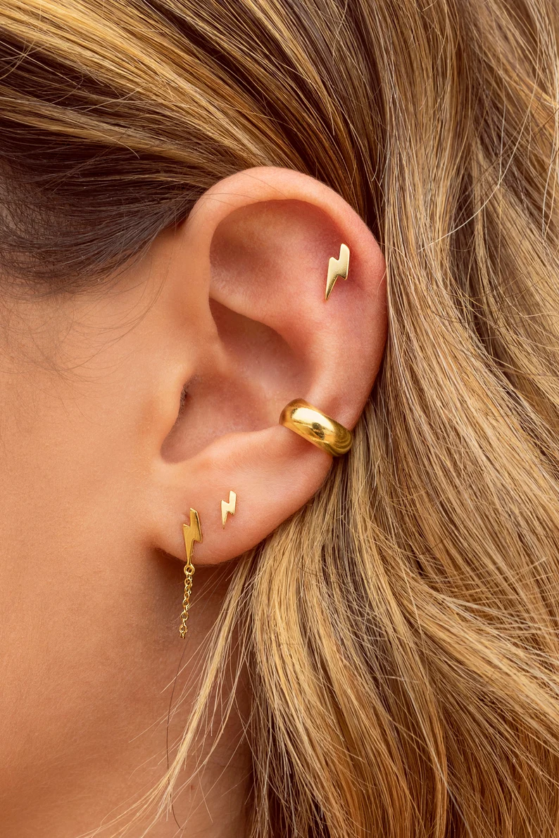 Dainty Lightning Shaped Stud Earrings