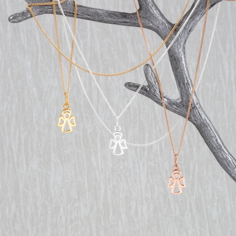 Dainty open angel pendant