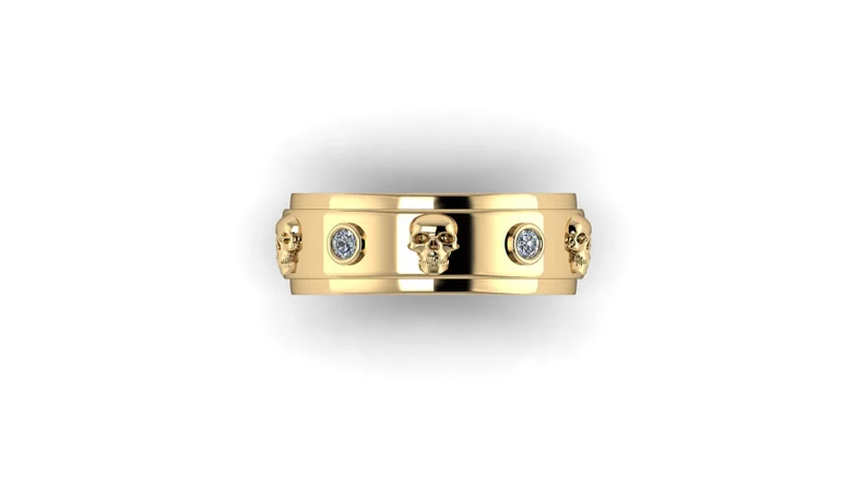 diamond and skull gold wedding band