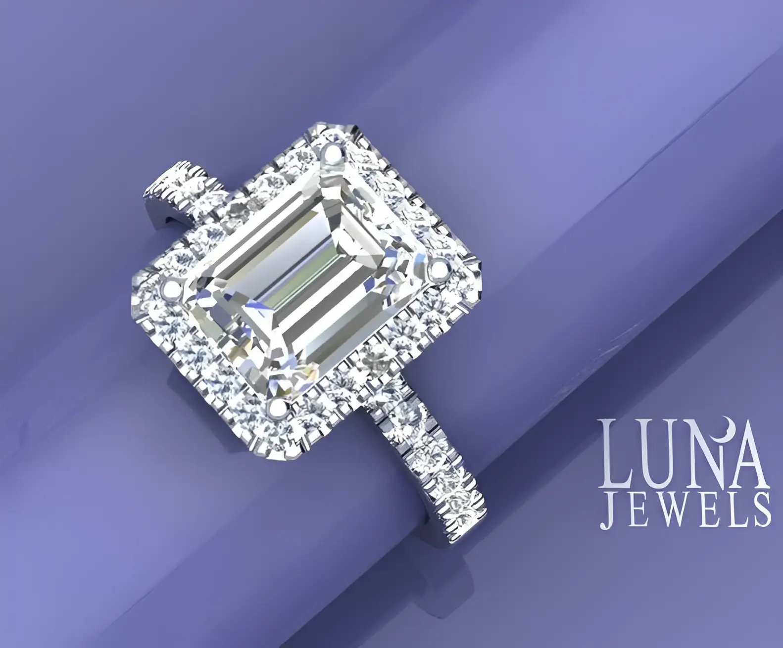 emerald cut diamond halo engagement ring