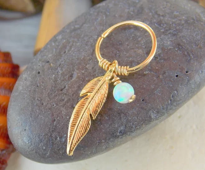 feather leaf hoop earrings