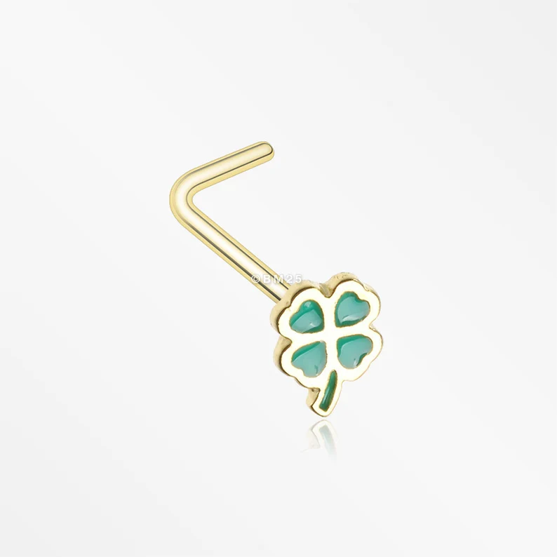 Four Leaf Clover L-Shaped Nose Ring