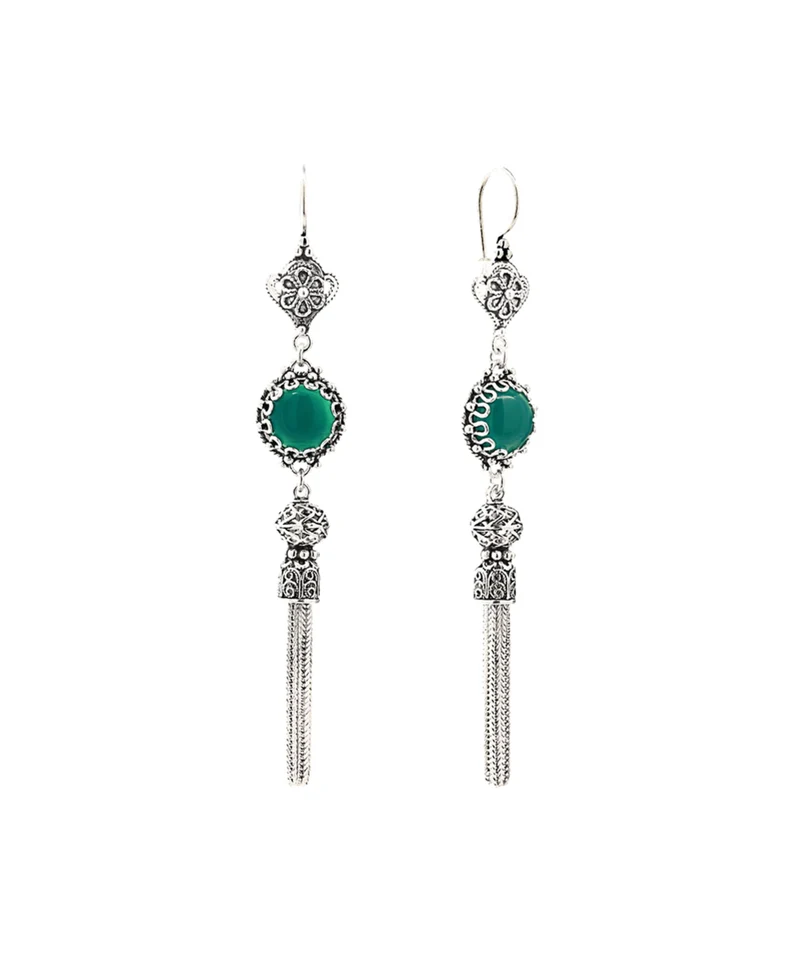 Genuine Green Agate Tassel Earrings