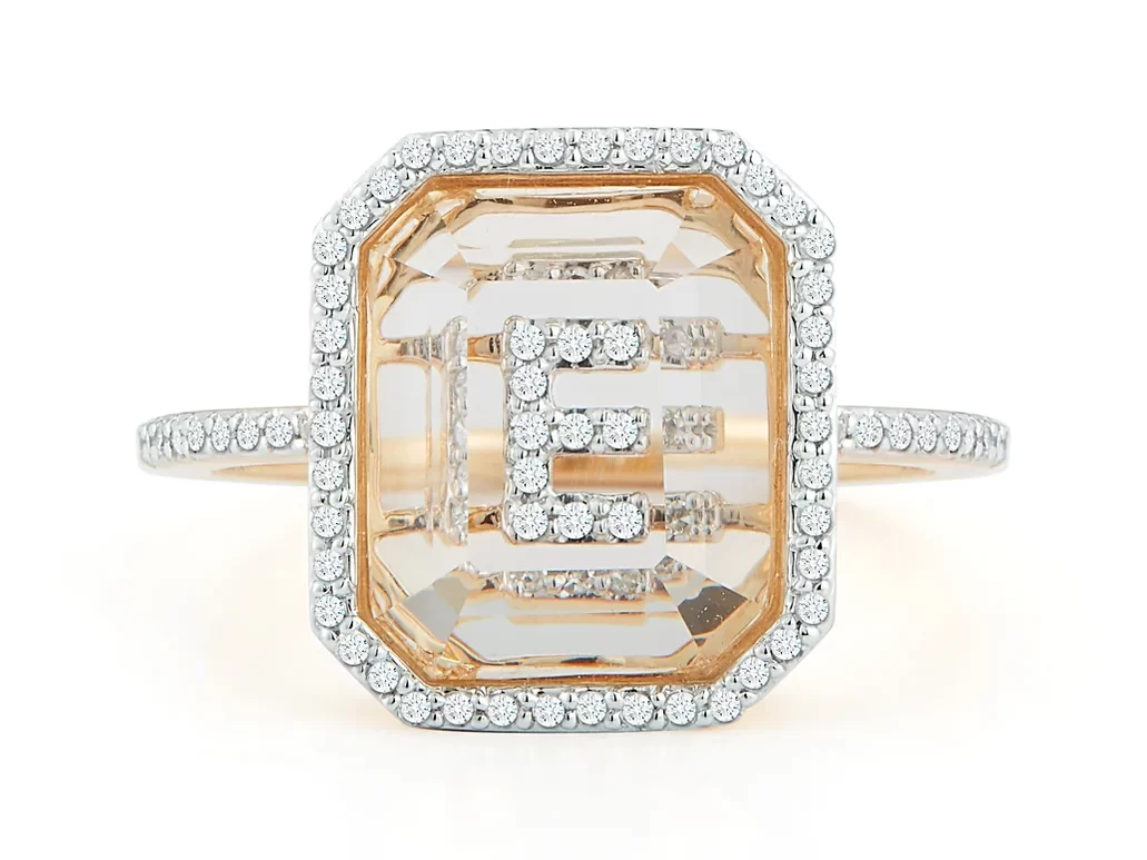 gold with diamonds initial ring